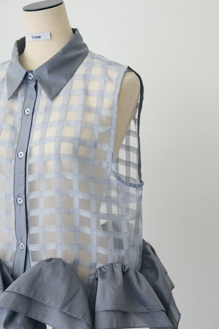 [予約]シアーチェックフリルヘムシャツ