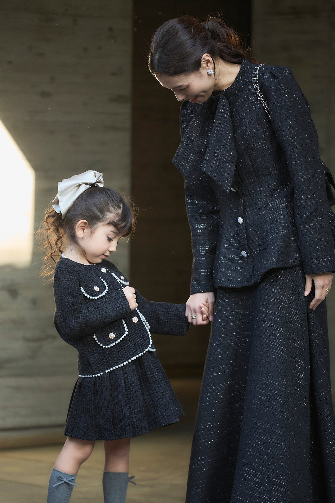 [予約/親子SET]プリンセスラインツイードジャケットセットアップ+[kids]パールツイードジャケット＋プリーツスカートセット(2set)