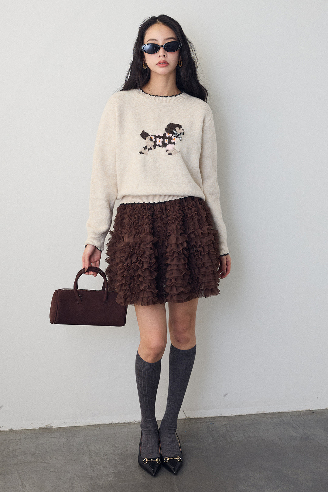 [予約/SET]ドッグジャガードニット+ホイップチュールミニ丈スカート(2set)