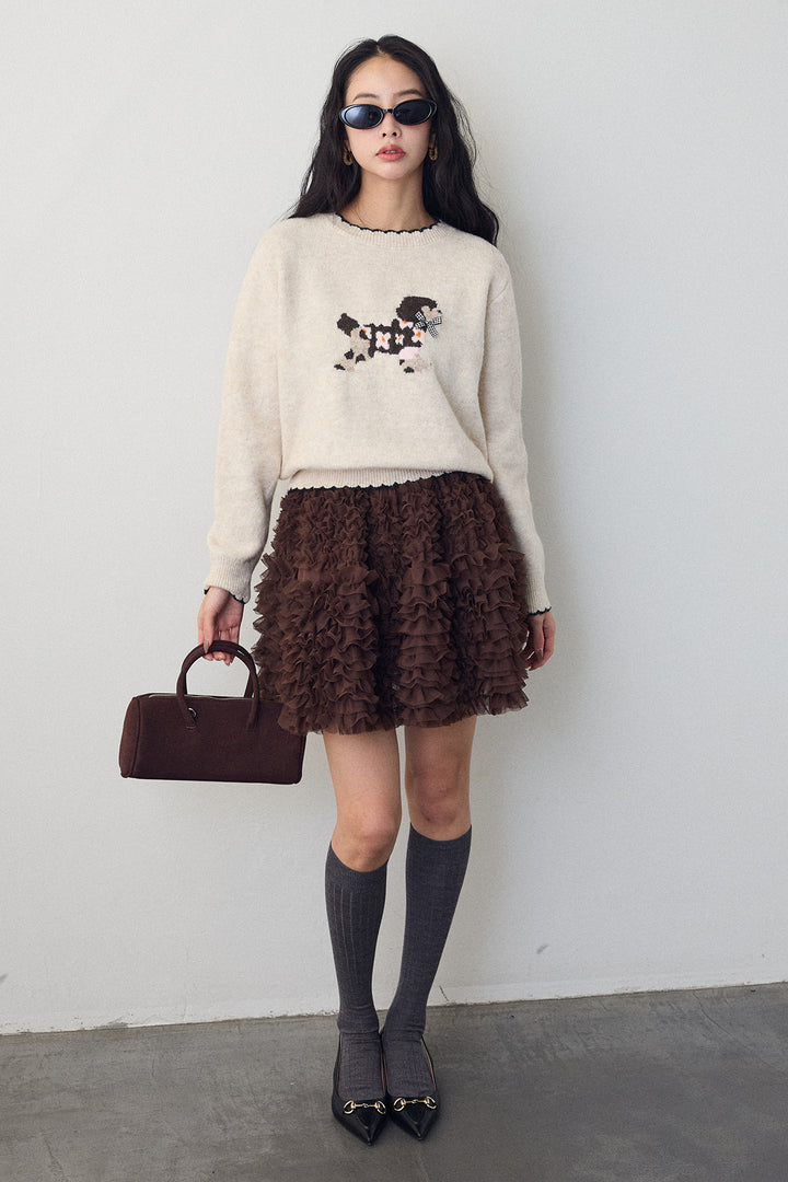 [予約/SET]ドッグジャガードニット+ホイップチュールミニ丈スカート(2set)