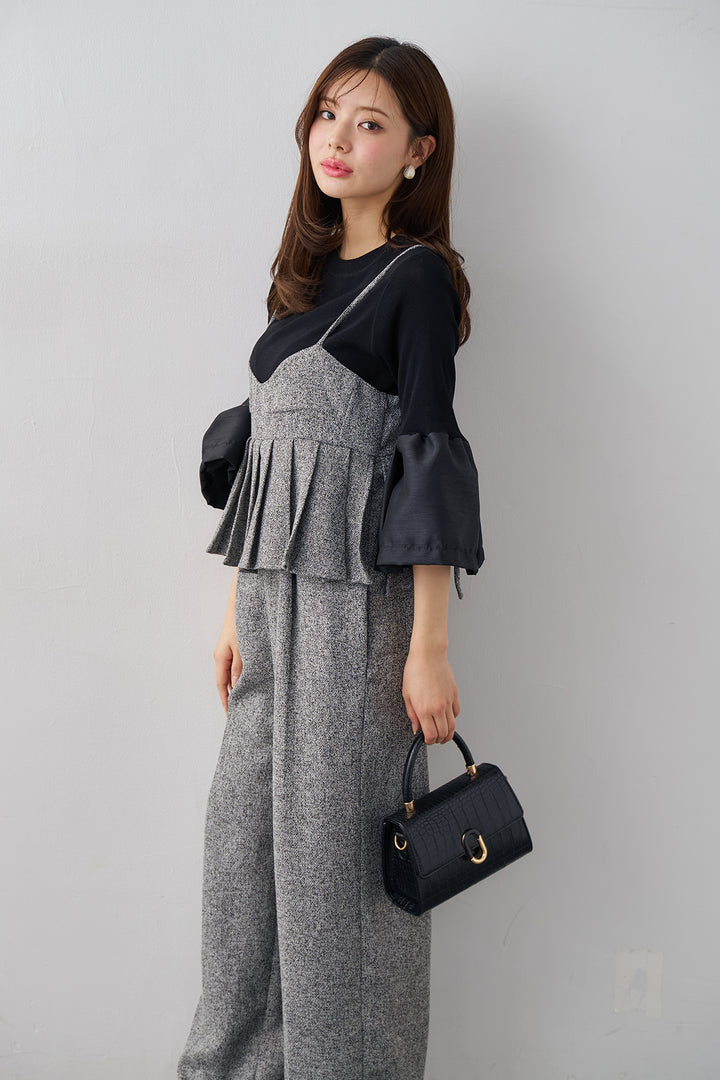 [予約/SET]タックフレア異素材ドッキングニットPO+プリーツビスチェオールインワン(2set)