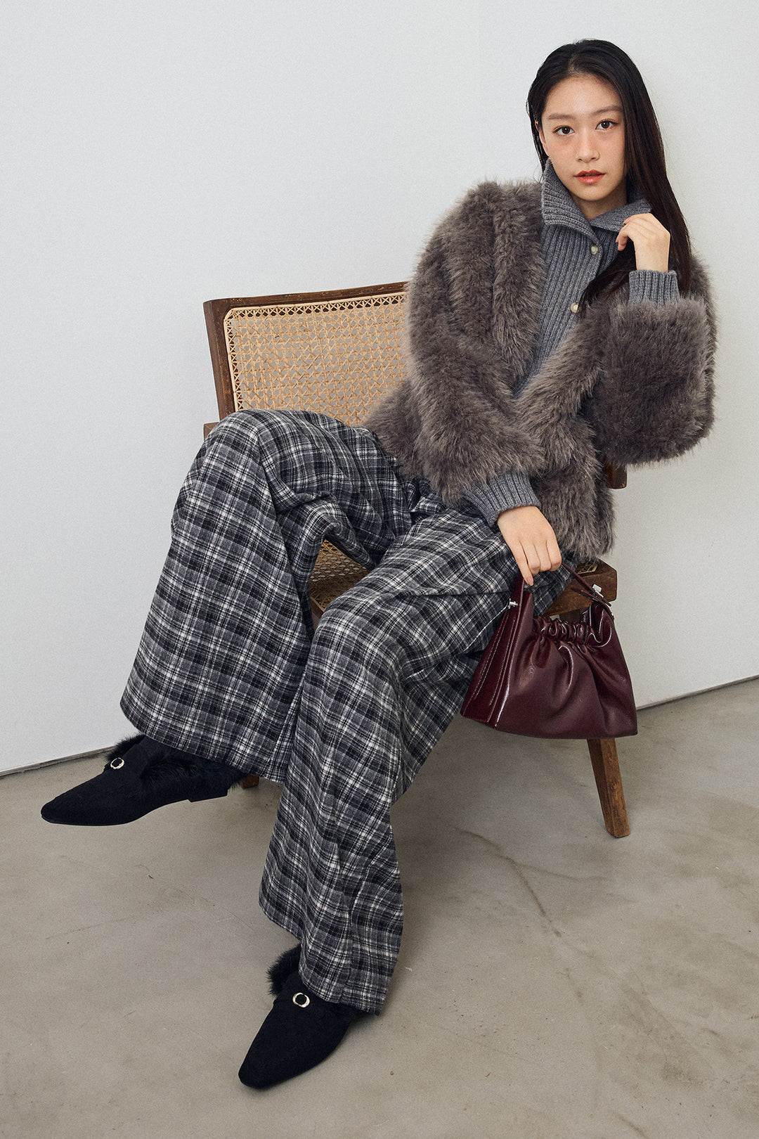 [予約]ハイウエストチェックセミワイドパンツ