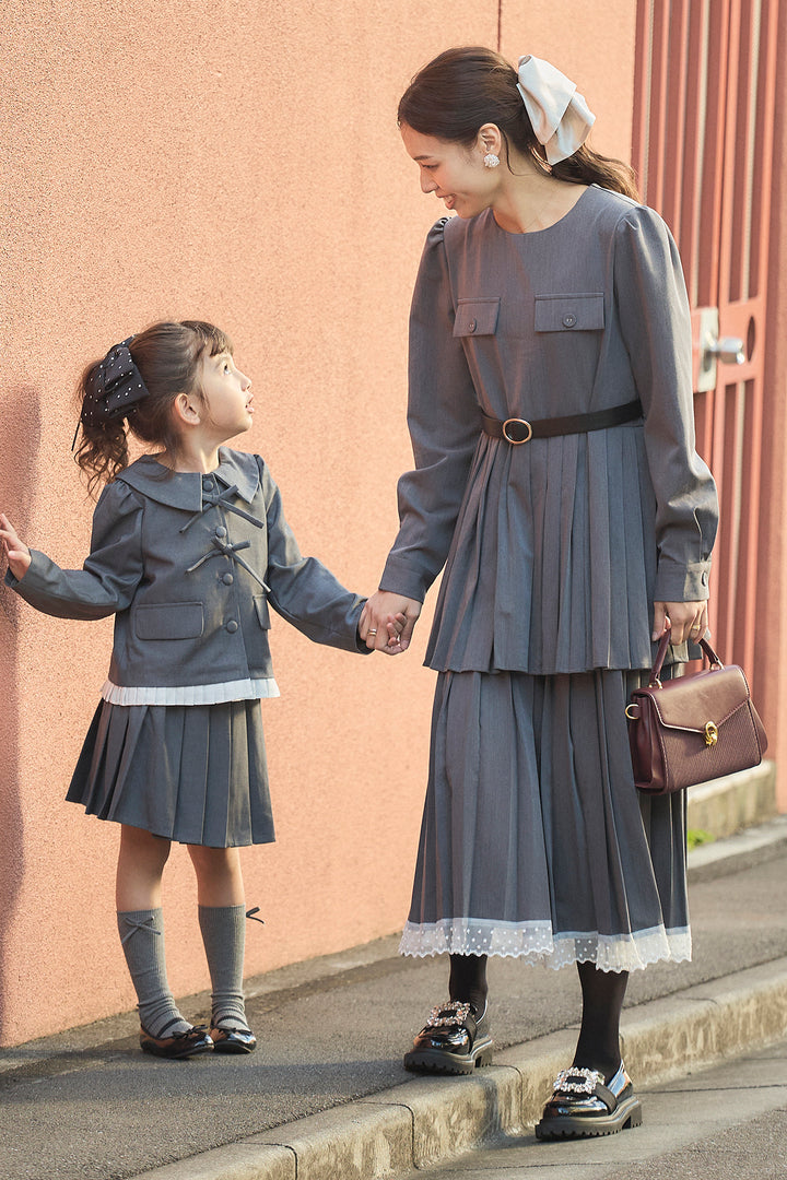 [予約/親子SET]ダブルプリーツクラシカルワンピース+[kids]クラシカルプリーツジャケットセットアップ(2set)