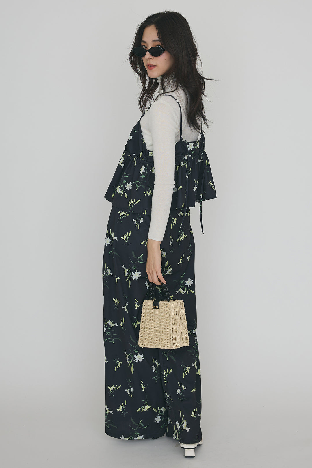 [予約/SET]シックフラワービスチェキャミソール+シックフラワータックワイドパンツ(2set)