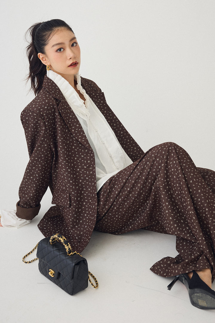 [予約/SET]ダブルプリーツカラーブラウス+ヴィンテージフラワー柄セットアップ(2set)