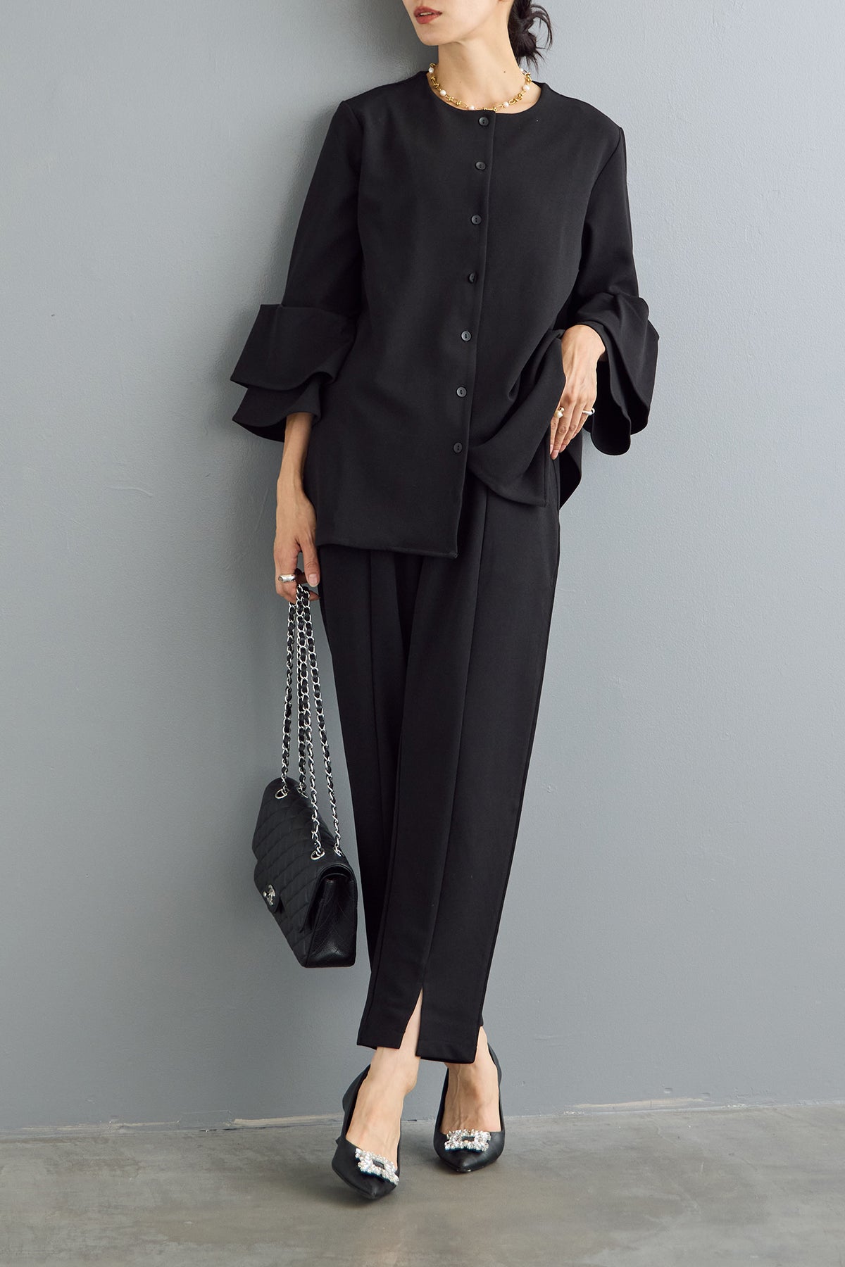 予約/SET]ティアード袖ジョーゼットブラウス+カットジョーゼット前