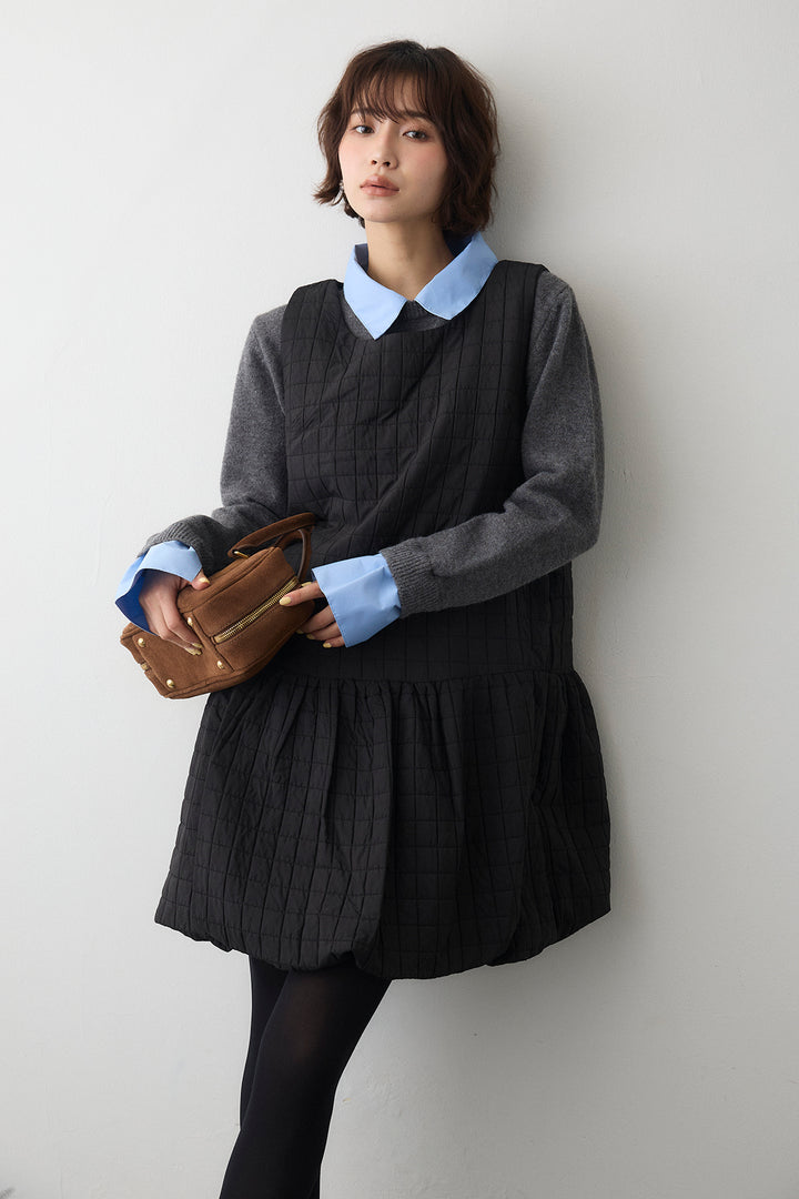 [予約/SET]シャツレイヤードニットプルオーバー+キルティングデザインミニジャンスカ(2set)