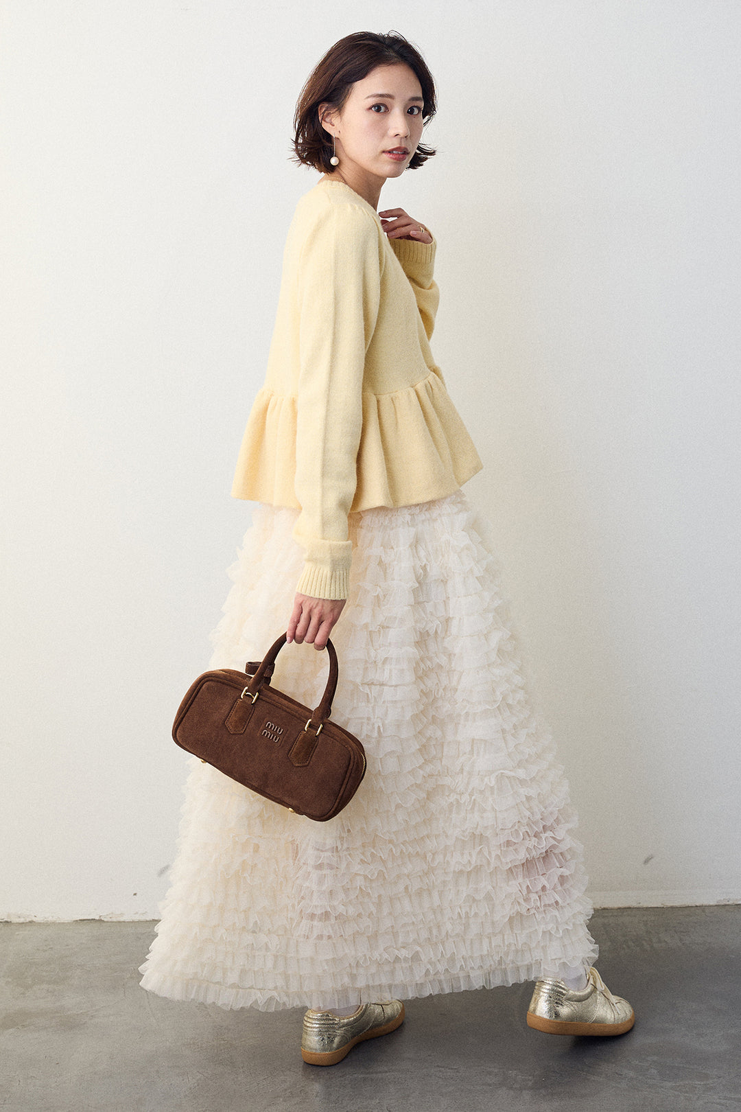 [予約/SET]アルパカタッチバルーンヘムニットプルオーバー+ホイップチュールティアードスカート(2set)
