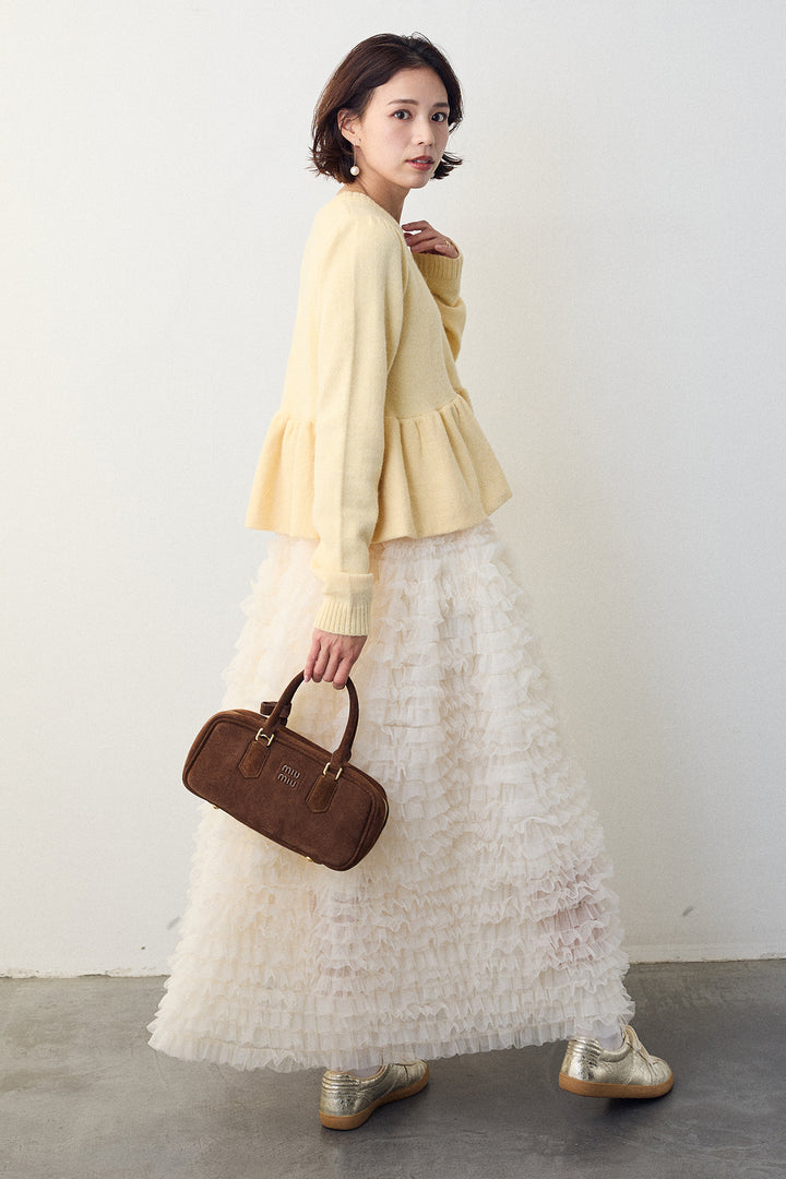 [予約/SET]アルパカタッチバルーンヘムニットプルオーバー+ホイップチュールティアードスカート(2set)