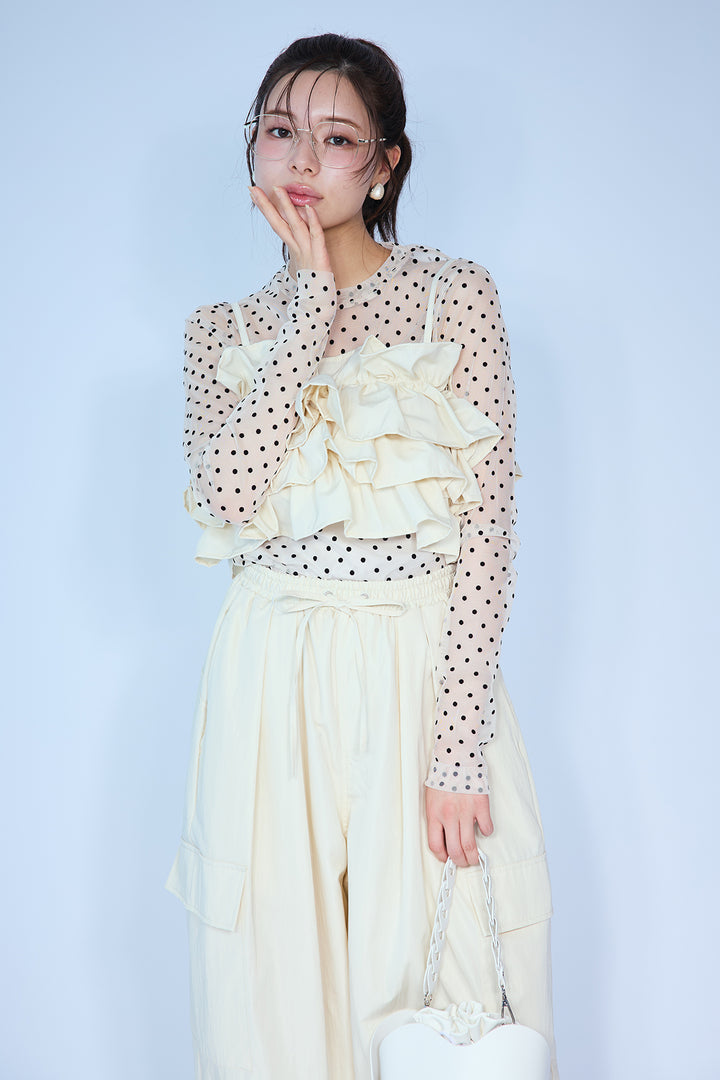 [予約/SET]シアードットフロッキートップス+撥水フリルビスチェ+撥水2wayジョガーパンツ(3set)