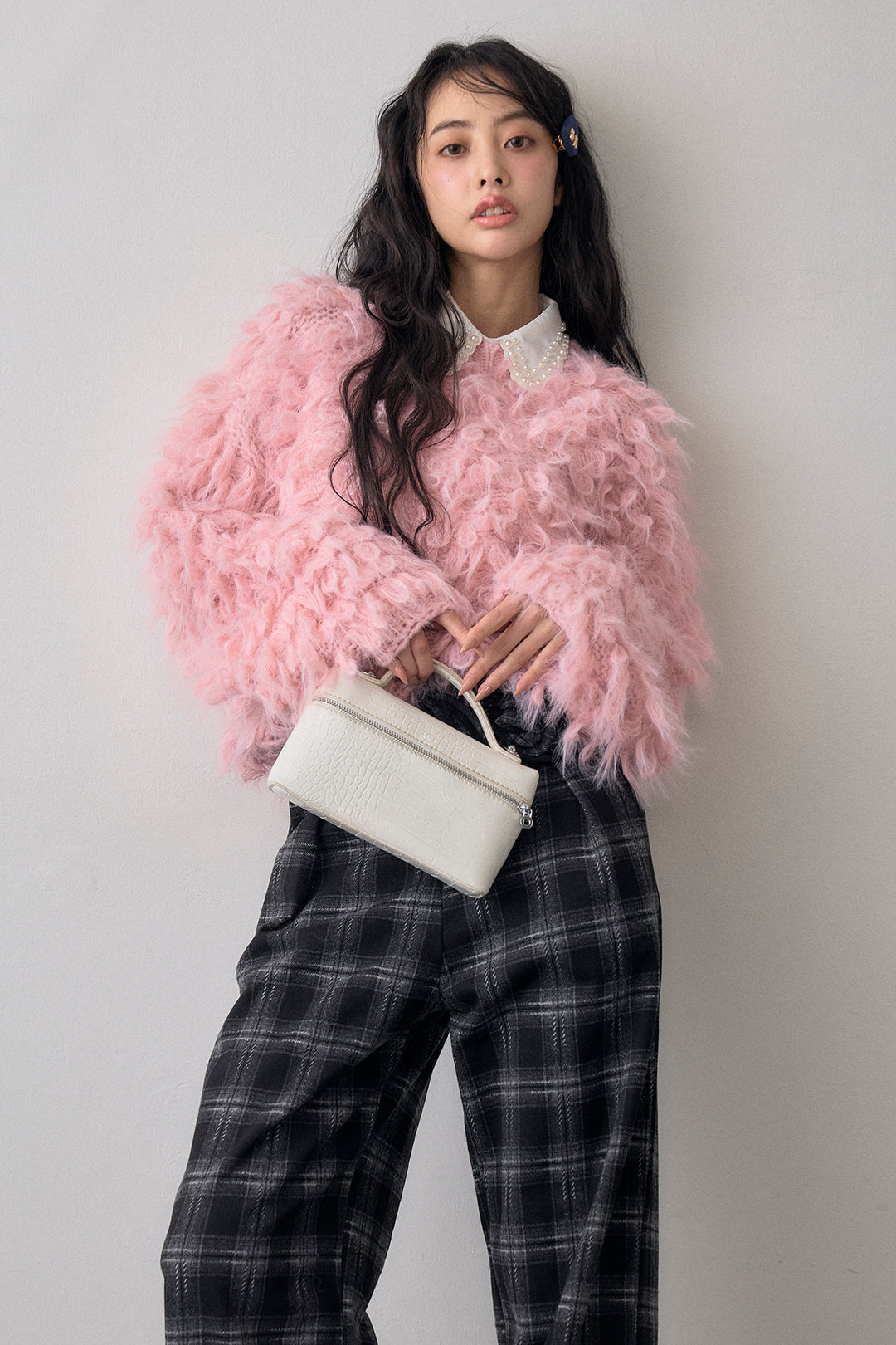 [予約/SET]ループシャプルオーバーニット+クラシカルチェックフラワーモチーフ付きパンツ(2set)