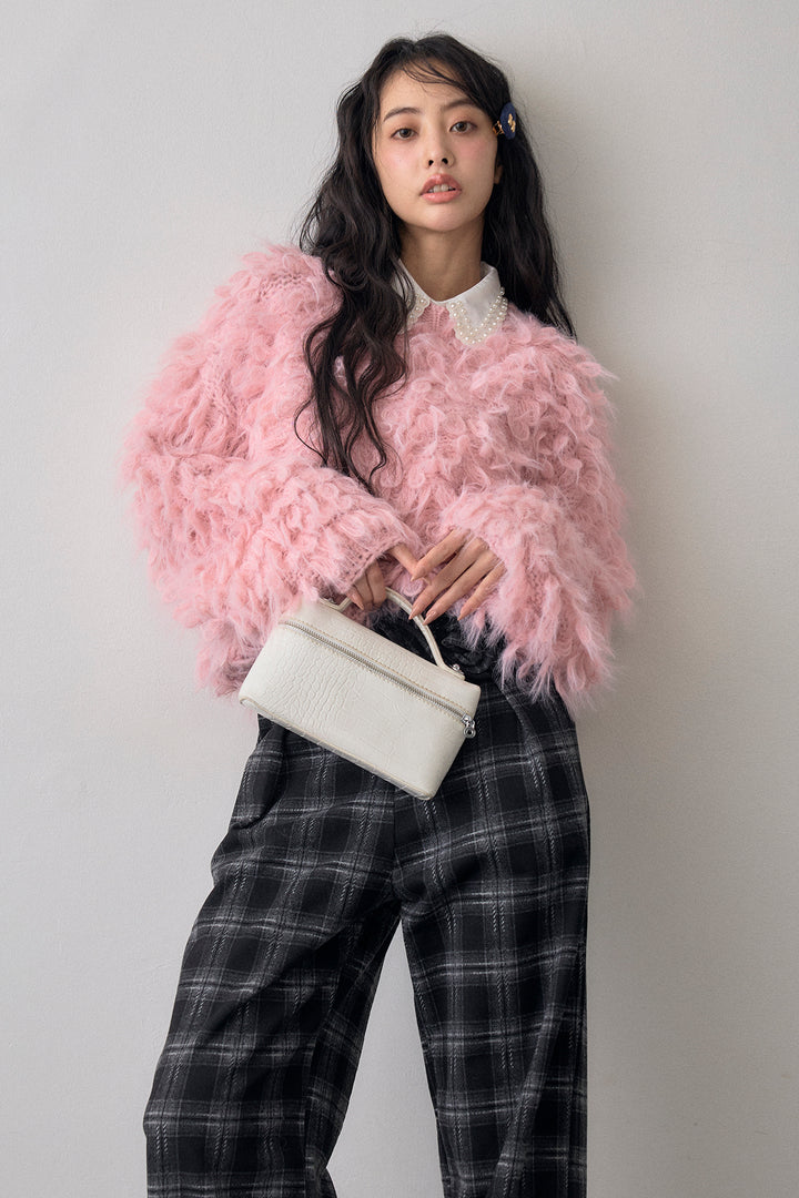 [予約/SET]ループシャプルオーバーニット+クラシカルチェックフラワーモチーフ付きパンツ(2set)