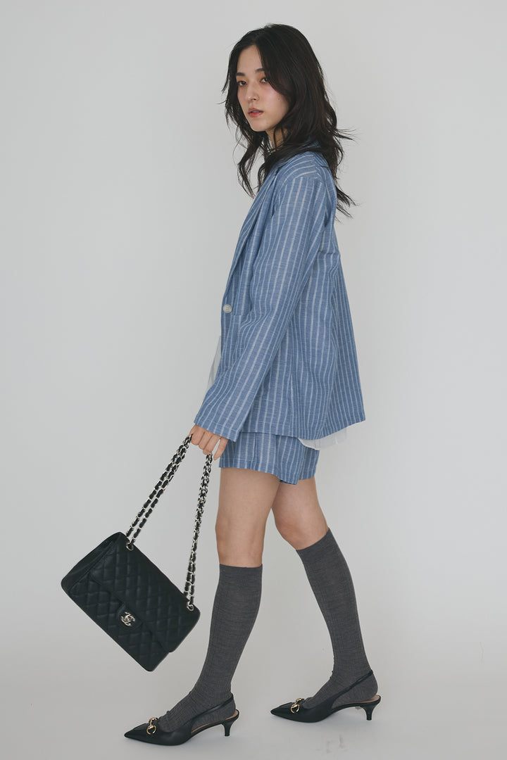 [予約/SET]ドライタッチオーガンジー切替タンクトップ+ストライプライトジャケットセットアップ(2set)