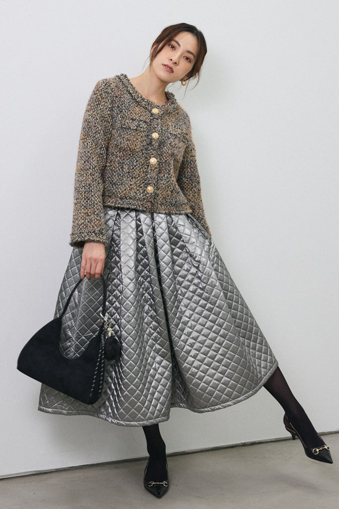 [予約]メタリックキルティングフレアスカート