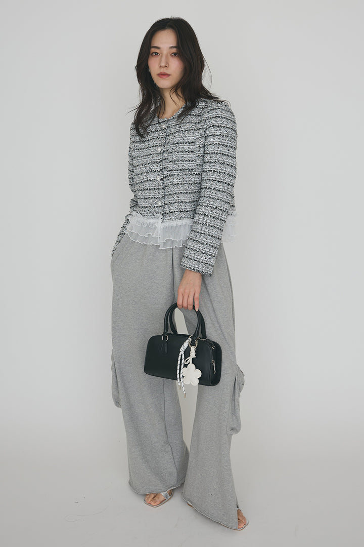[予約/SET]プリーツフリルヘムライトツイードジャケット+ライトスウェットサイドリボンパンツ(2set)