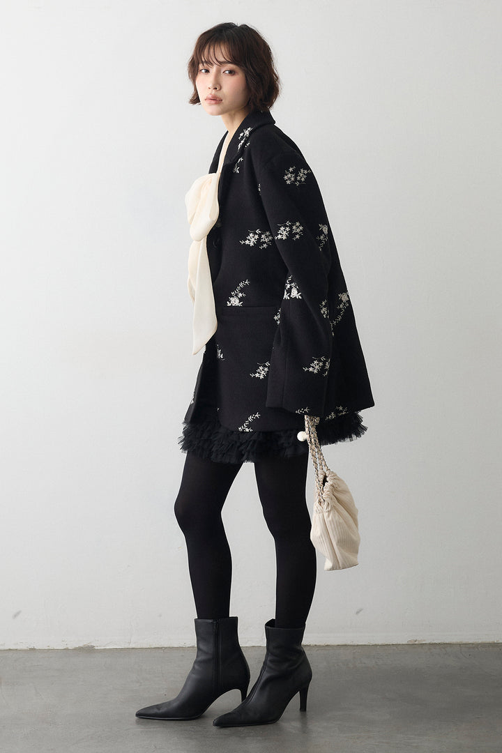 [予約/SET]フラワーエンブロイダリーモッサジャケット+ホイップチュールミニ丈スカート(2set)