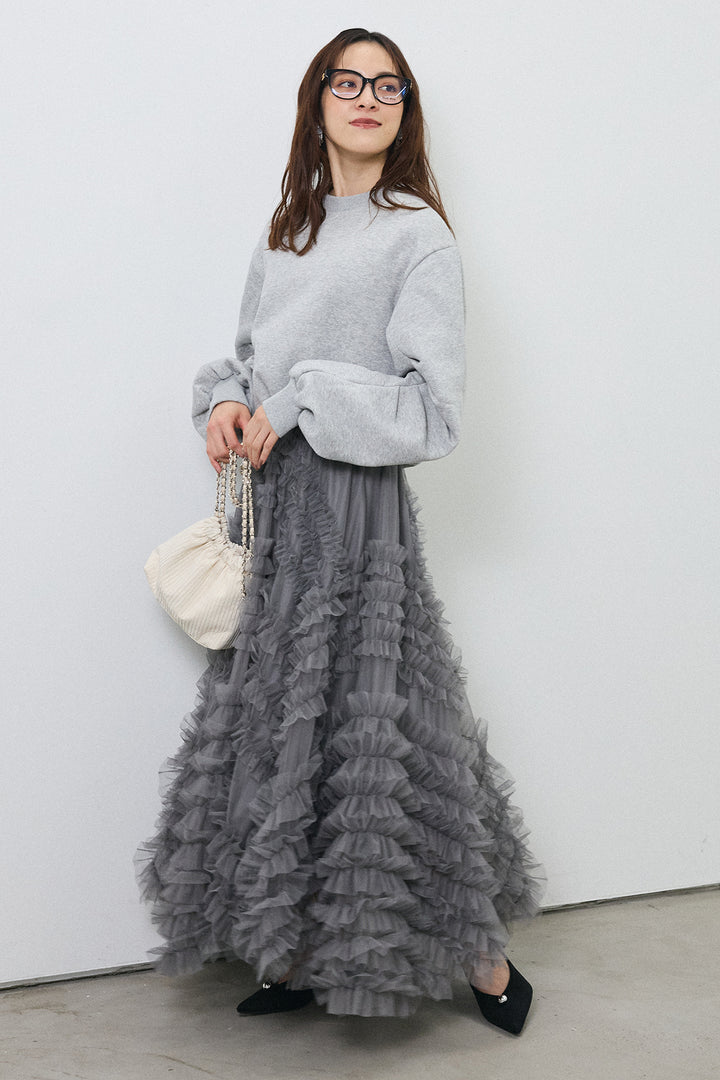 [予約/SET]裏起毛バルーンスリーブプルオーバー+スフレアシメチュールスカート(2set)