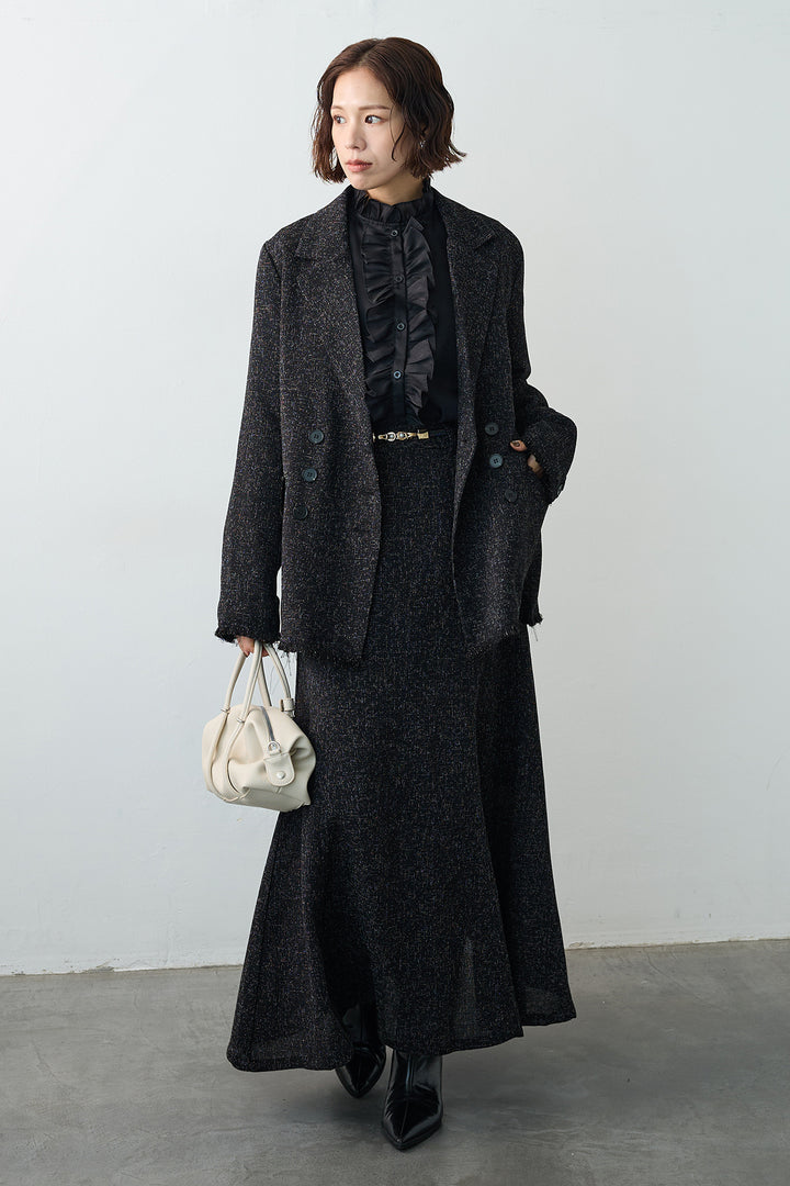 [予約/SET]スラブネップツイードフリンジテーラージャケット+スラブネップツイードフレアスカート(2set)