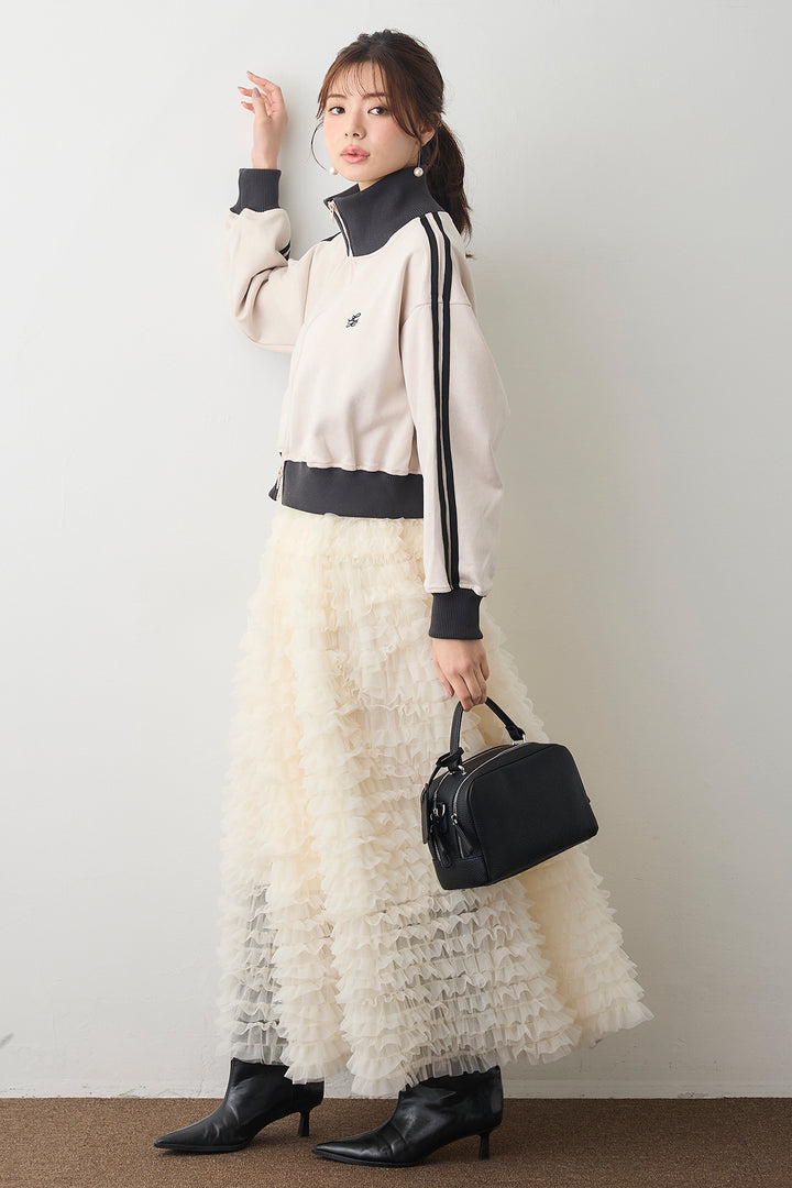 [予約/SET]スエードポンチトラックジャケット+ホイップチュールティアードスカート(2set)