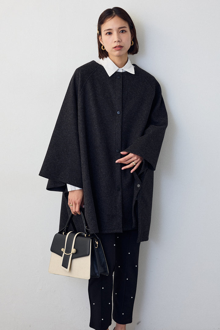 [予約/SET]パネルフレアヘムシャツ+ウールライクドルマンポンチョコート+センターシームランダムパールパンツ(3set)