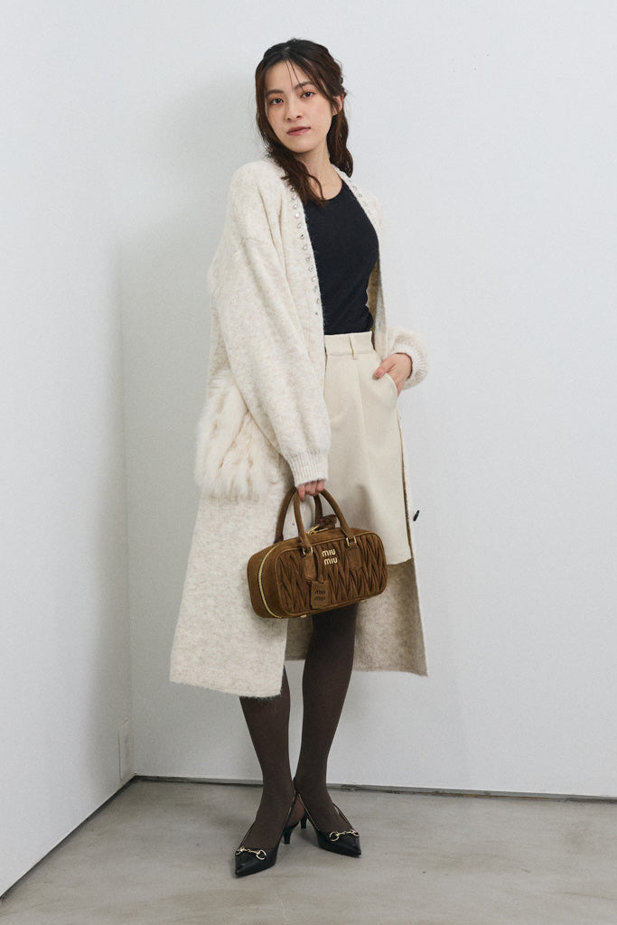 [予約]ファーポケットロングニットカーデ