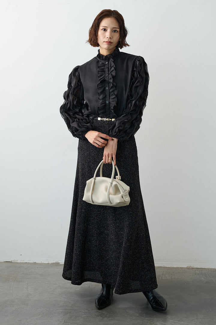 [予約/SET]エアリーフリルブラウス+スラブネップツイードフレアスカート(2set)