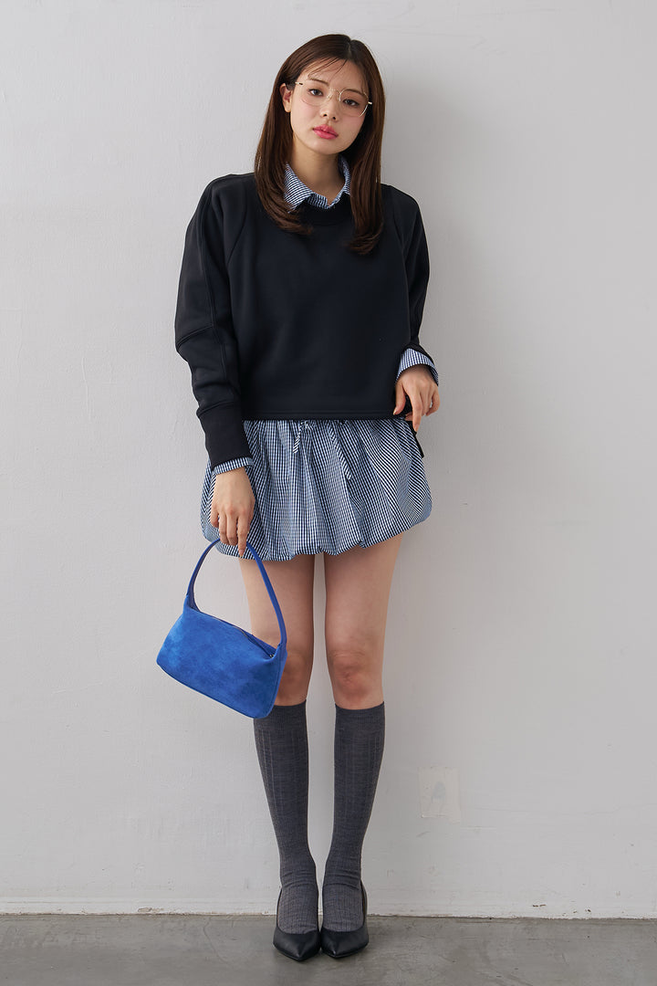 [予約/SET]ギンガムチェックバルーンミニボトムセットアップ+コクーンシルエットライトスウェットPO(2set)