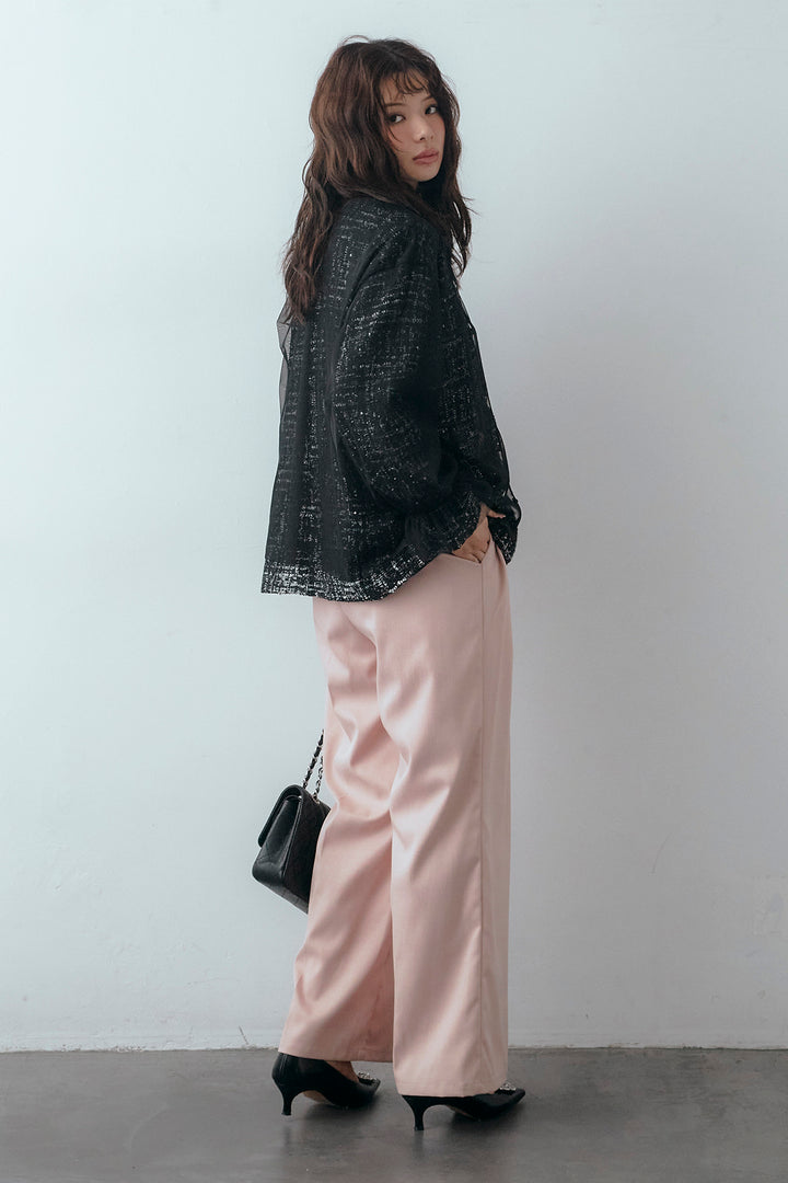 [予約/SET]2wayチュールレイヤードツイードジャケット+スプリングカラータックストレートパンツ(2set)