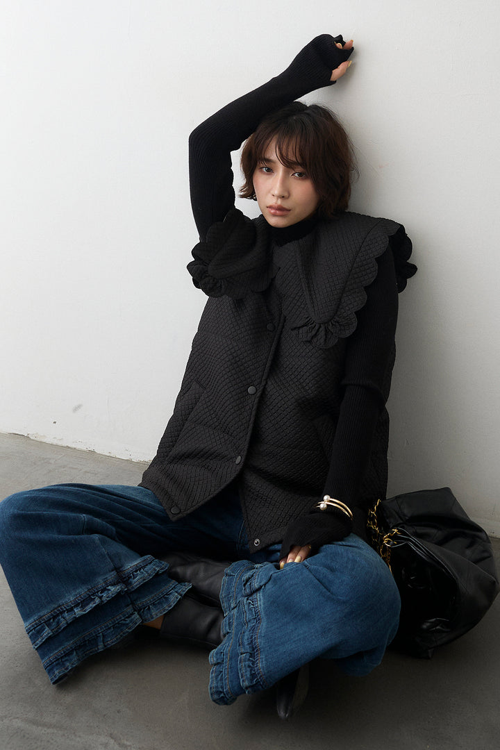 [予約/SET]スカラップBIGカラーベスト+フリルヘムデニムパンツ(2set)