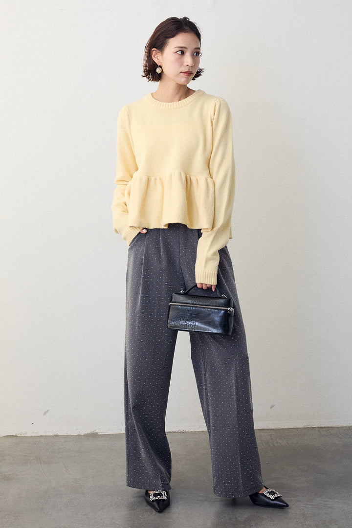 [予約/SET]アルパカタッチバルーンヘムニットプルオーバー+ラインストーンストレートパンツ(2set)