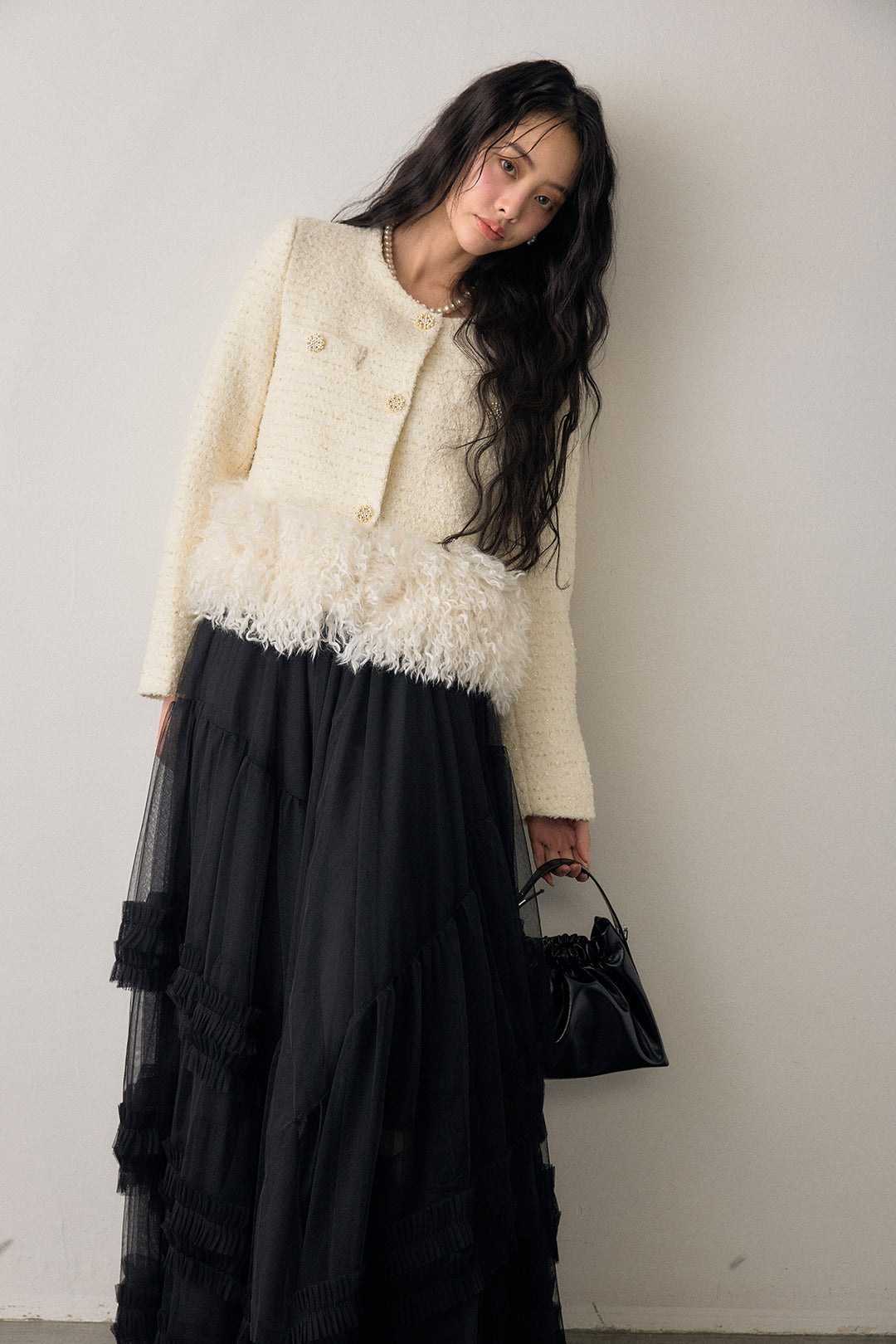 [予約]中綿ツイードロングファードッキングジャケット