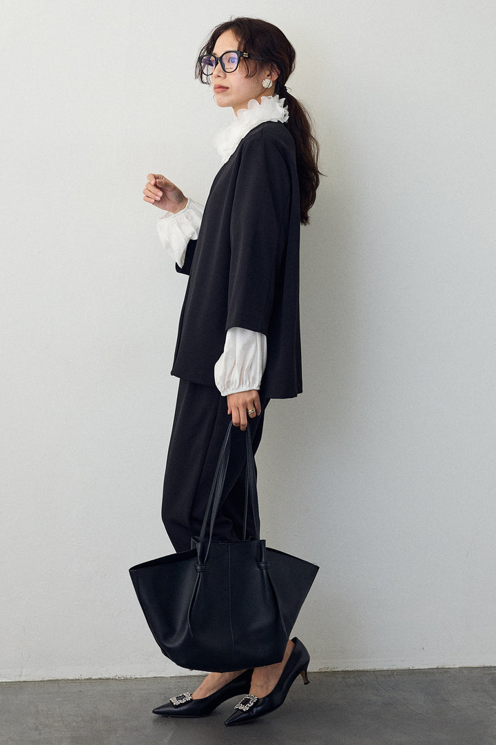 [予約/SET]フラワーフリルネックブラウス+ノーカラージョーゼットセットアップ(2set)