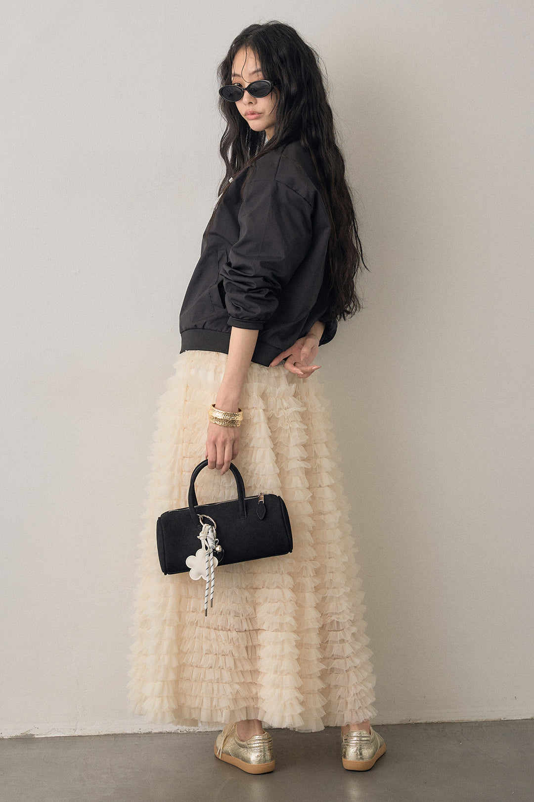 [予約/SET]ballerinaリボンブルゾン+ホイップチュールティアードスカート(2set)