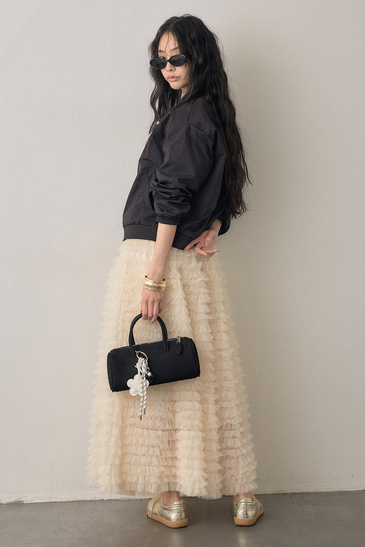 [予約/SET]ballerinaリボンブルゾン+ホイップチュールティアードスカート(2set)