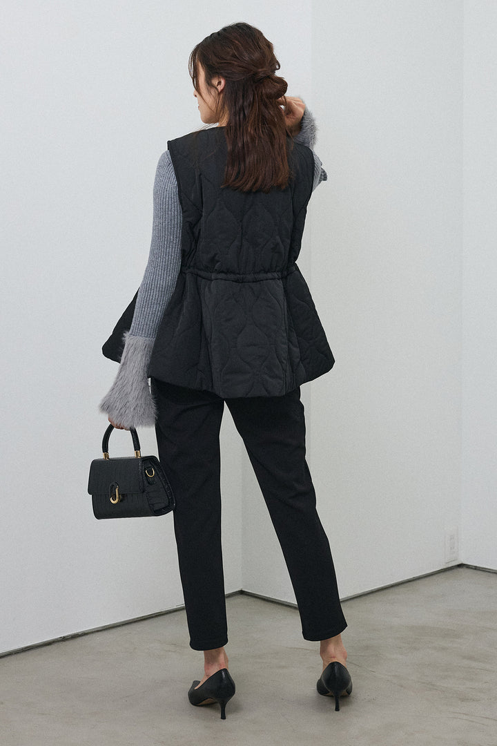 [予約/SET]フェザー切替スリーブフレアニット+キルティングフレアシルエットベスト(2set)