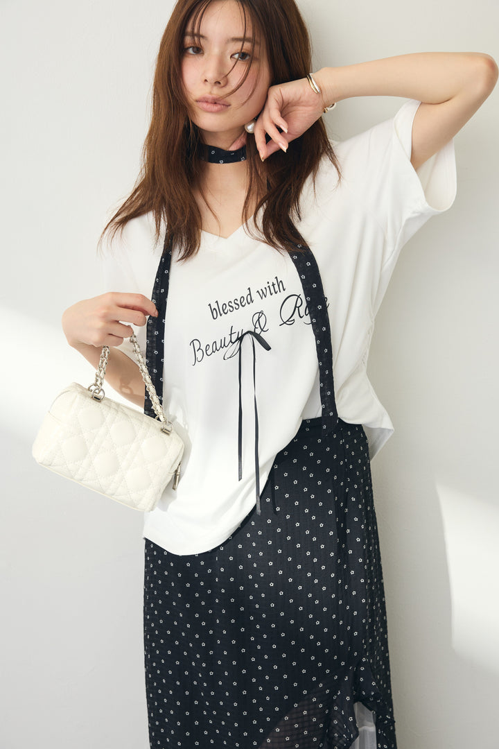 [予約]ポイントリボンTシャツドットスカートセット