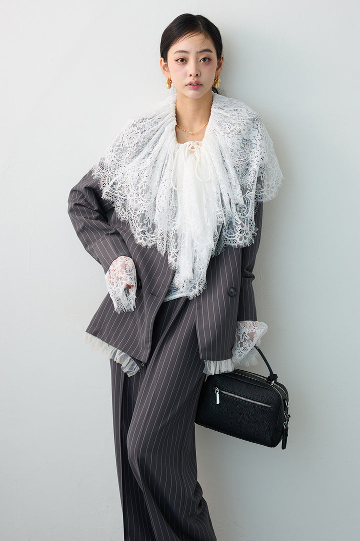 [予約]繊細レースレースアップフリルブラウス