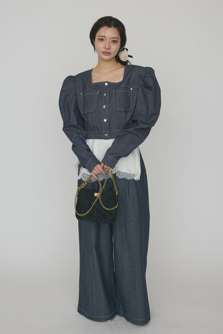 [予約]ステッチデザインハイウエストデニムパンツ