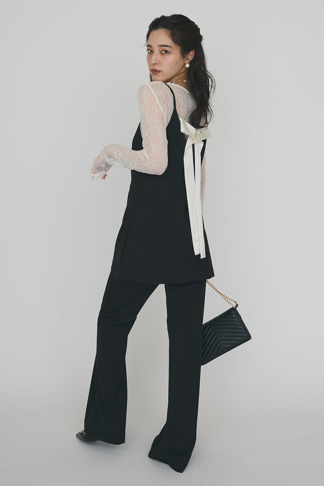 [予約/SET]バックリボン美シルエットキャミチュニック+美脚セミフレアパンツ(2set)