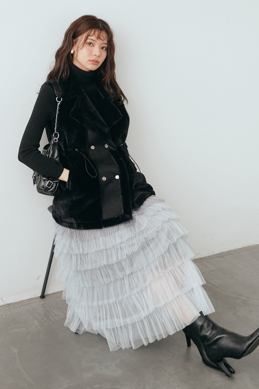 [予約/SET]テディボアウエストドロストベスト+グラデーションチュールティアードスカート(2set)