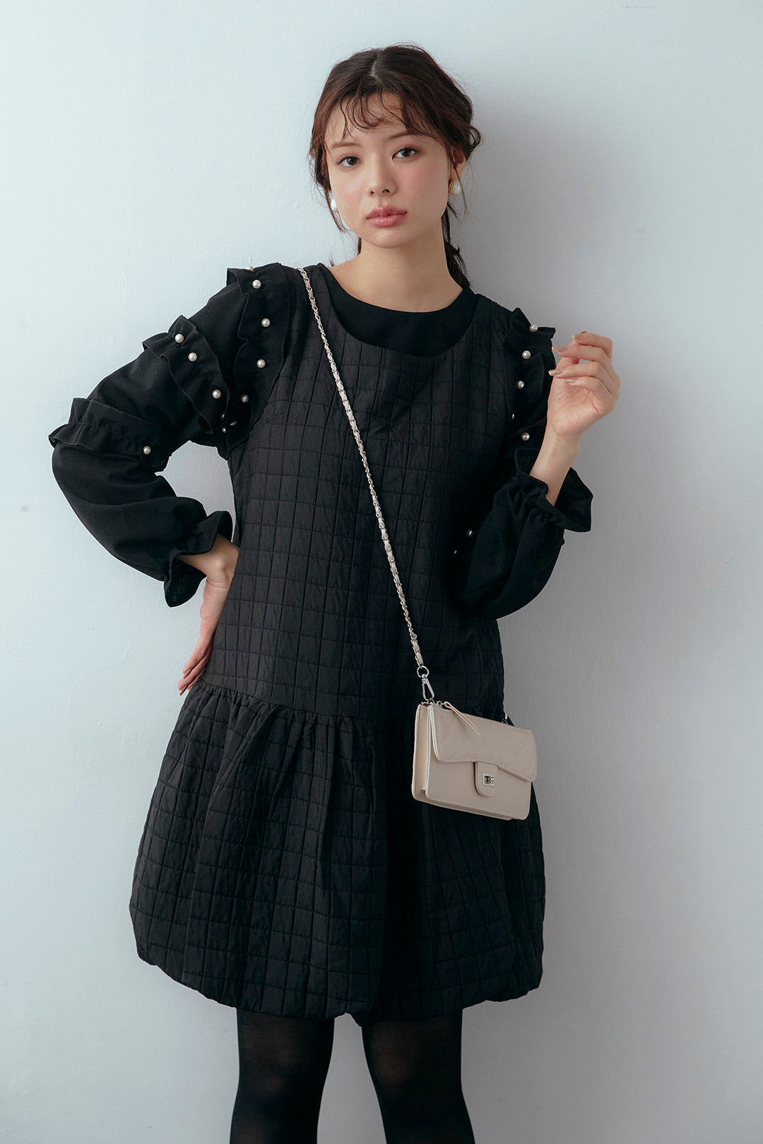 [予約/SET]フリルパールコンシャスブラウス+キルティングデザインミニジャンスカ(2set)