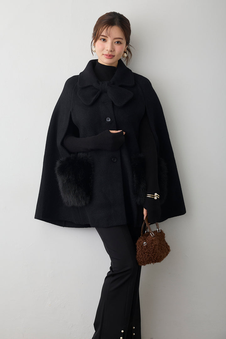 [予約/SET]ウールタッチファーポケットポンチョコート+センタースリットパールパンツ(2set)