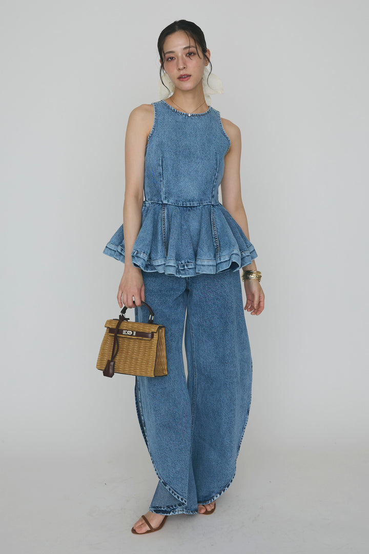 [予約]デニムペプラムバックZIPトップス