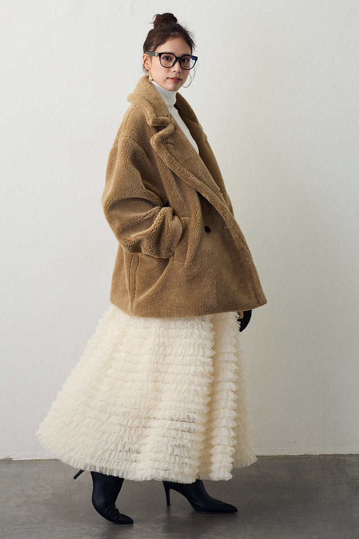 [予約/SET]テディボアミディ丈コート+ホイップチュールティアードスカート(2set)