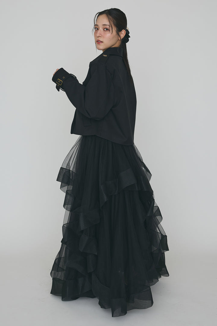 [予約/SET]クラシカルショートトレンチ+ランダムフリルティアードボリュームスカート(2set)