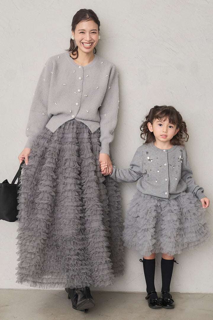 [予約]刺繍ビースニットカーデ＋ホイップチュールスカートセット