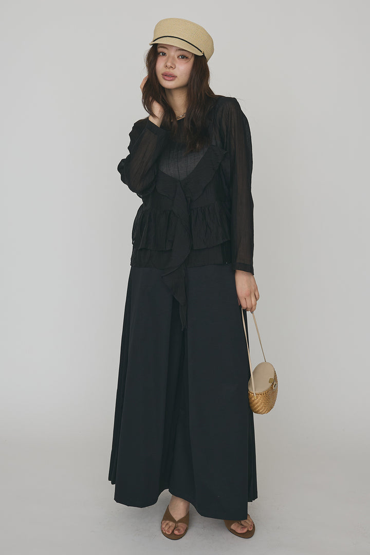 [予約/SET]ドレープフリルシアーレーヤードトップス+フロントサイドタックワイドパンツ(2set)