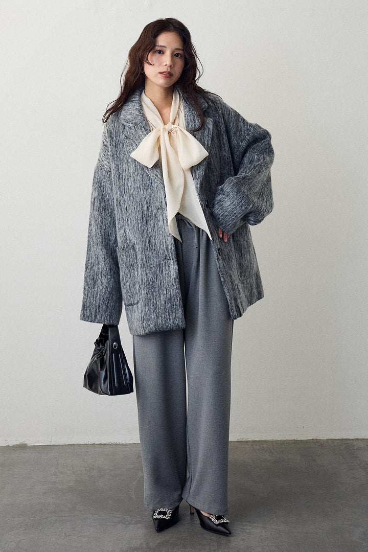[予約/SET]シャギーミドル丈コート+2タック美シルエットパンツ(2set)