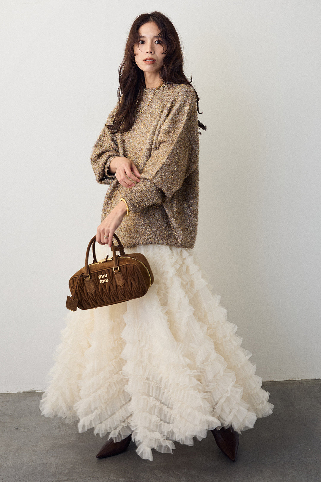 [予約/SET]グリッターラメニット+スフレアシメチュールスカート(2set)