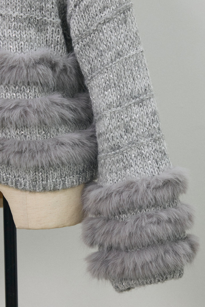 [予約]ネックビジューラインファーニットカーデ